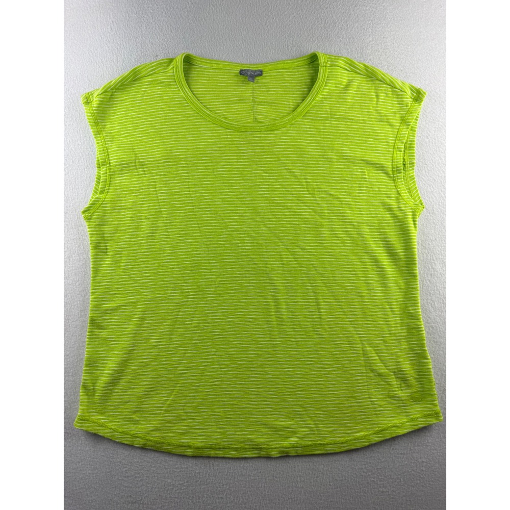 T by Talbots Womens XL Lime Green Striped Cotton Sleeveless Top Back Keyhole